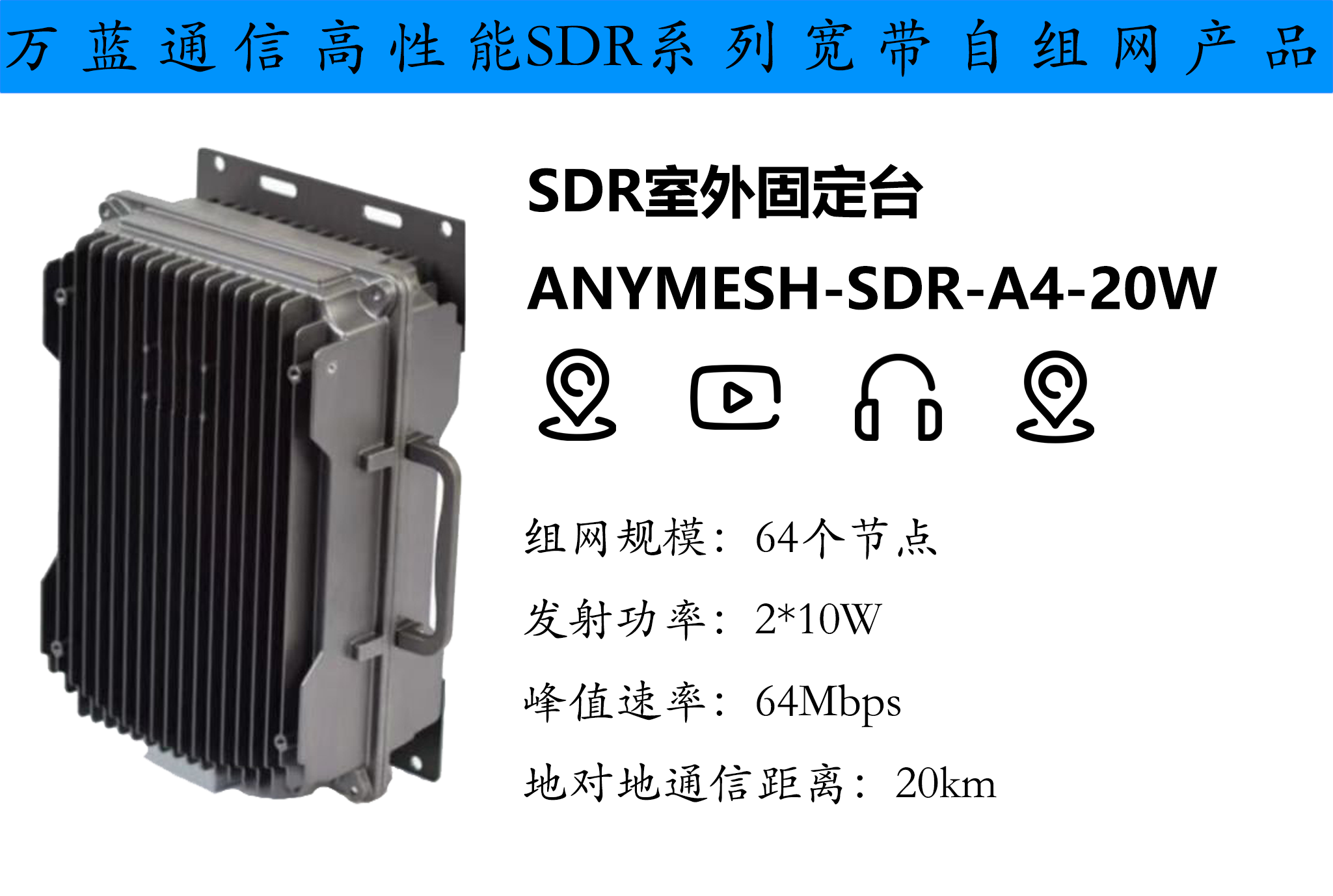 ANYMESH-SDR-A4-20W室外基站型自组网设备 自组网固定